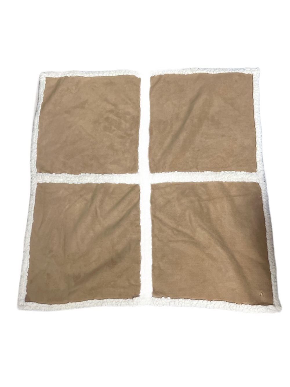Vintage Baby Gap Faux Suede Leather Sherpa Shearling Tan Brown Baby Blanket